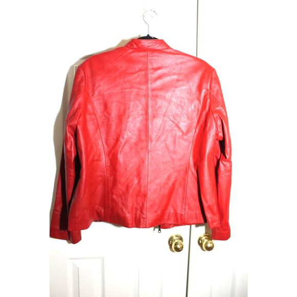 Studio Works Vintage 1990's Red Genuine Leather Zip Front Jacket sz L - Picture 2 of 4